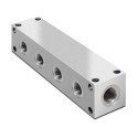 Colector hidráulico, fabricación a medida en bloque de aluminio rectangular con 22 salidas/entradas de aceite de 1/2" BSP